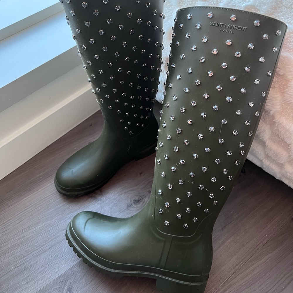 Authentic 💯Saint Laurent crystal rain boots 35
